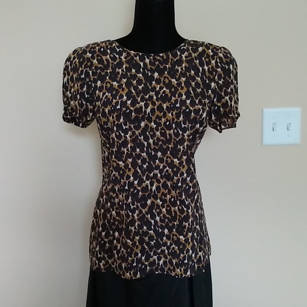 ANN TAYLOR Silk Leopard Short Sleeve Blouse Size 6